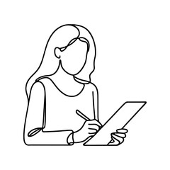 Woman with clipboard continuous one line drawing. Planning concept in simple linear style. Vector illustration.