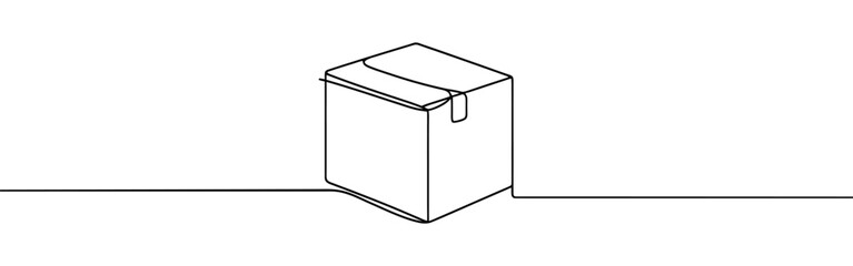 Cardboard box continuous one line drawing. Online shopping, fast delivery concept in simple linear style. Vector illustration.