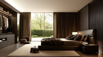 Modern Bedroom with Walk-in Closet, Garden View, Luxury Interior