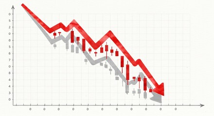 Obraz premium Watercolor Cartoon of A Downward Trend in Financial Chart - This watercolor cartoon illustrates a financial chart with declining values, red arrows