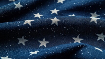 Naklejka premium Closeup of USA Flag Stars on Deep Blue Fabric