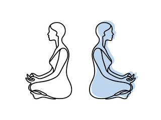 Woman sitting in meditation continuous one line drawing. Yoga sign in simple linear style. Vector illustration.