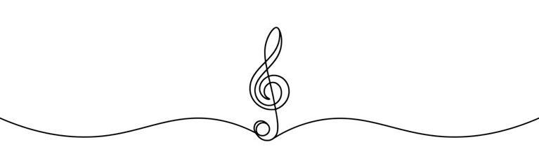 Treble clef continuous one line drawing. Music sign in simple linear style. Vector illustration.