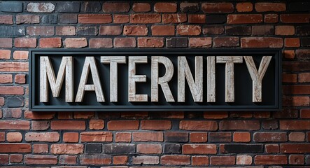 Obraz premium maternity lettering on a signage in brick wall dark background
