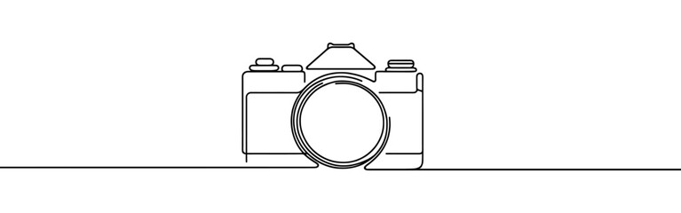 Camera continuous one line drawing. Digital camera in simple linear style. Vector illustration.