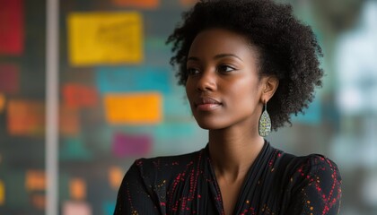 Fototapeta premium Confident Person Standing in Front of Colorful Graph, Showcasing Professionalism and Poise in a Modern Workspace Environment
