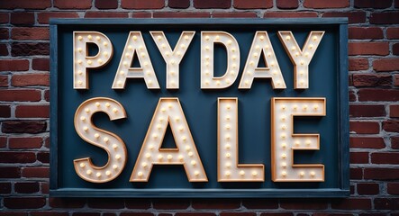 Fototapeta premium payday sale lettering on a signage in brick wall dark background