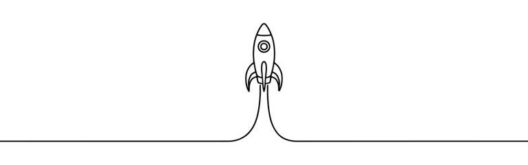 Rocket continuous one line drawing. Spaceship, rocket launch sign in simple linear style. Vector illustration.