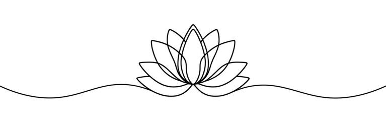 Lotus flower continuous one line drawing. Wellness concept in simple linear style. Vector illustration.
