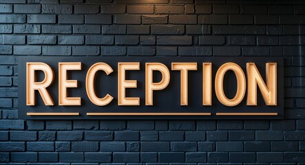 Fototapeta premium reception lettering on a signage in brick wall dark background