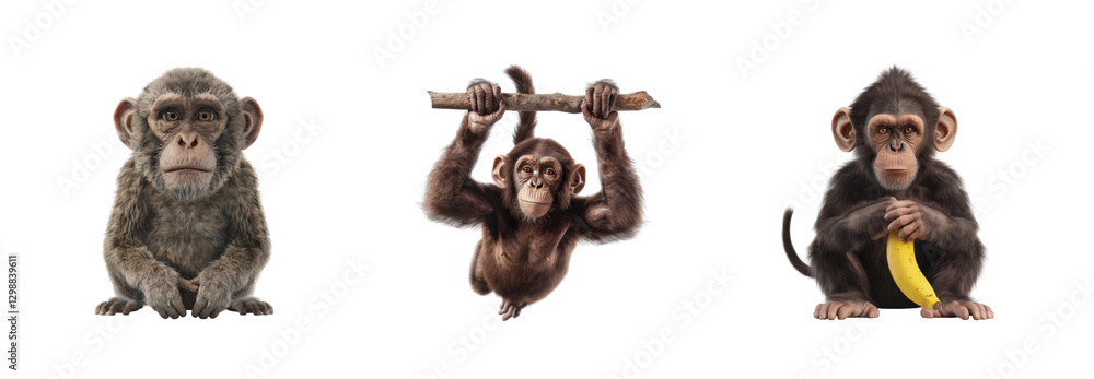 Aufkleber adorable baby chimps displaying unique behaviors with charming expressions and playful actions