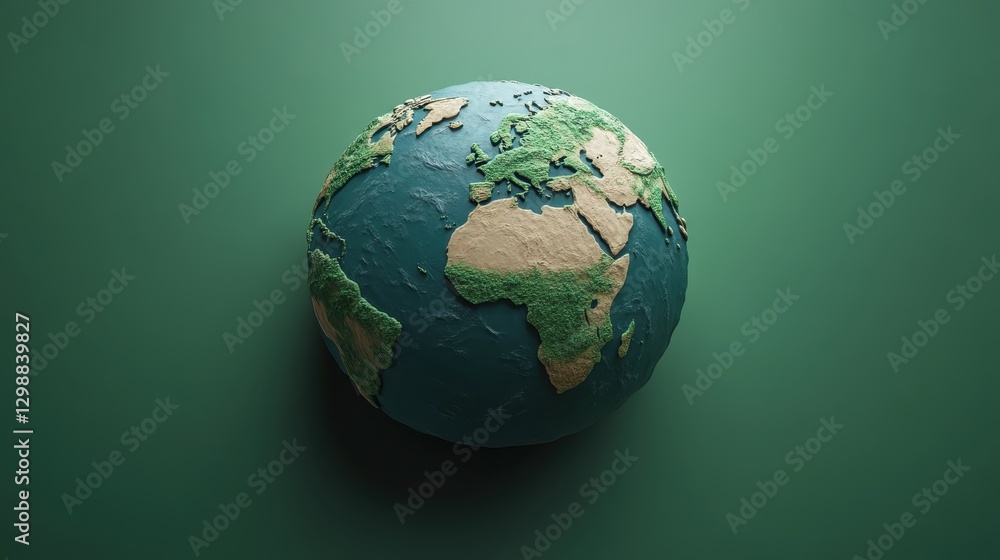 Poster a high-definition flat green earth map with a subtle shadow effect, seamlessly blending into a solid