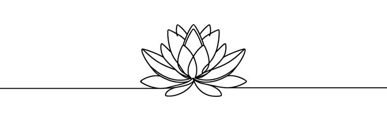 Lotus flower continuous one line drawing. Wellness concept in simple linear style. Vector illustration.