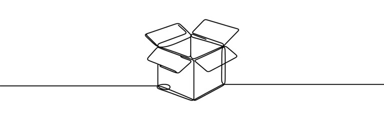 Cardboard box continuous one line drawing. Online shopping, fast delivery concept in simple linear style. Vector illustration.
