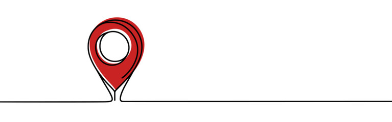 Map pin continuous one line drawing. Location, navigator, geolocation sign in simple linear style. Vector illustration.