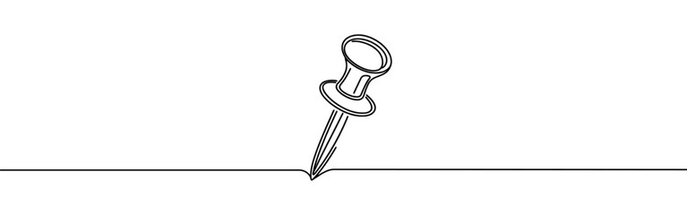 Push pin continuous one line drawing. Pushpin sign in simple linear style. Vector illustration.