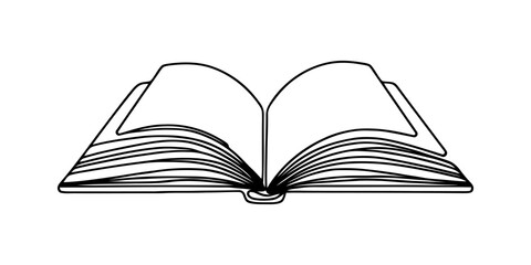 Open book continuous one line drawing. Bookstore, library sign in simple linear style. Vector illustration.