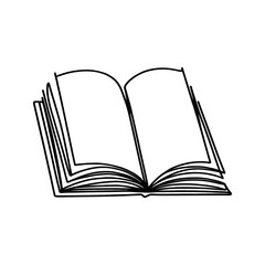 Open book continuous one line drawing. Bookstore, library sign in simple linear style. Vector illustration.