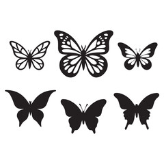 Flying butterflies silhouette black set isolated on transparent background