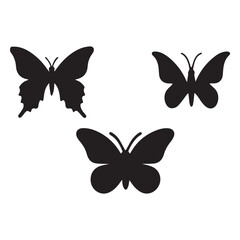 Flying butterflies silhouette black set isolated on transparent background