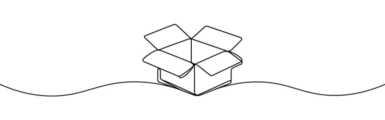 Cardboard box continuous one line drawing. Online shopping, fast delivery concept in simple linear style. Vector illustration.