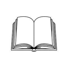 Open book continuous one line drawing. Bookstore, library sign in simple linear style. Vector illustration.