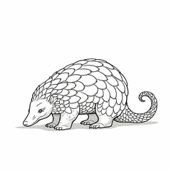 Pangolin Curling Its Tail Line Art