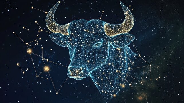 Zodiac Taurus, digital illustration, cosmic background, horoscope
