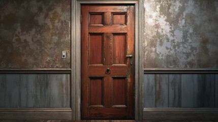 Old Wooden Door in a Distressed Room