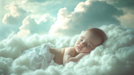 baby sleeping on clouds dreamy newborn photography