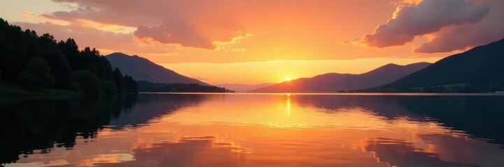 Obraz premium Golden sunset colors on a bodensee lake at dusk, sunset, natural
