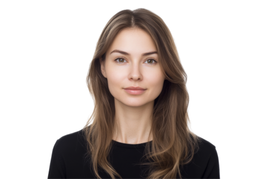 Professional portrait of a woman studio setting png transparent background natural light headshot concept