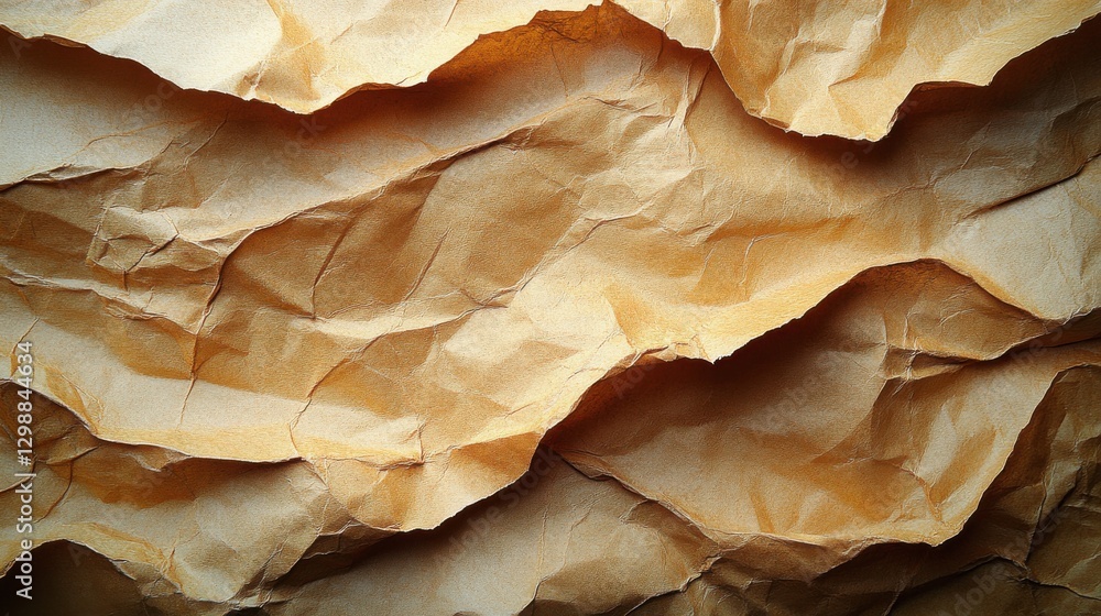 Poster crumpled brown paper creating an artistic texture, suitable for various creative projects during day