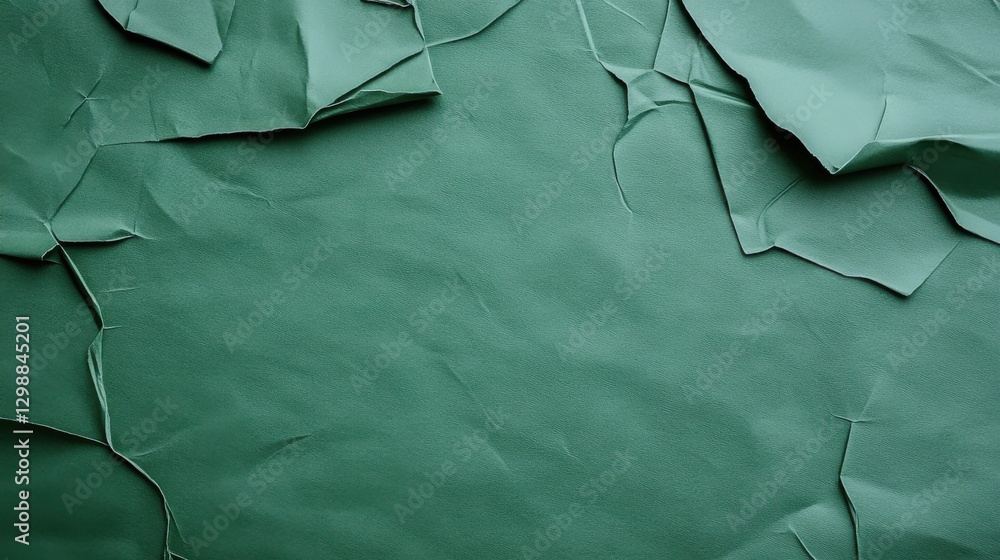 Poster crumpled green paper textures create an artistic backdrop for creative projects and designs in a stu