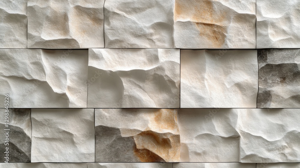 Aufkleber decorative wall consisting of textured stone panels arranged in a modern pattern showcasing shades o