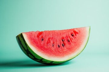 A slice of refreshing watermelon sits against a soft green backdrop