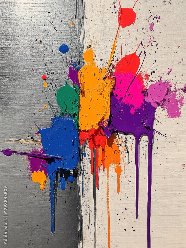 Poster vibrant paint splashes create an artistic explosion on a contrasting background