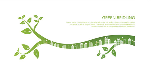 Green building Eco-friendly building in the modern city. urban environment concept. Ecology and green living in city, ESG, renewable energy. paper illustration, Green vector illustration