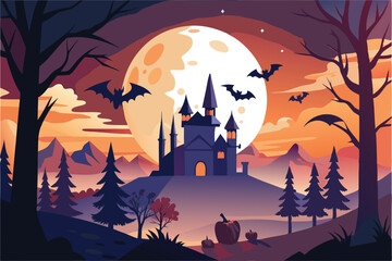 Halloween Haunted House Background Vector