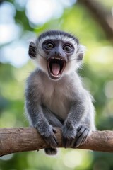 Fototapeta premium An expressive monkey joyfully hanging out in its natural habitat.