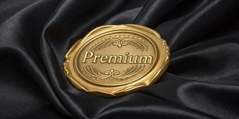 A golden premium seal rests elegantly on a dark, silky fabric, symbolizing excellence and high quality. Quality in King