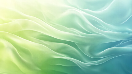 Obraz premium A smooth, flowing abstract background in soft green and blue hues, resembling delicate fabric waves, mist, or energy, creating a serene and calming effect.