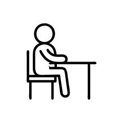 Student sitting at school desk icon in black outline style