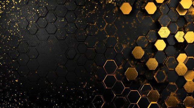 abstract gold and black hexagon pattern background