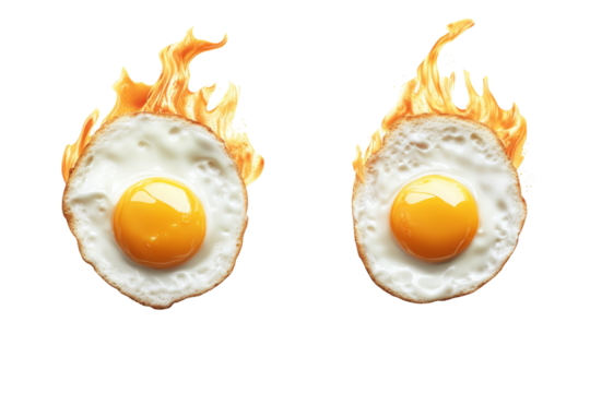 Fried eggs on fire png background transparent - food art creative design culinary concept