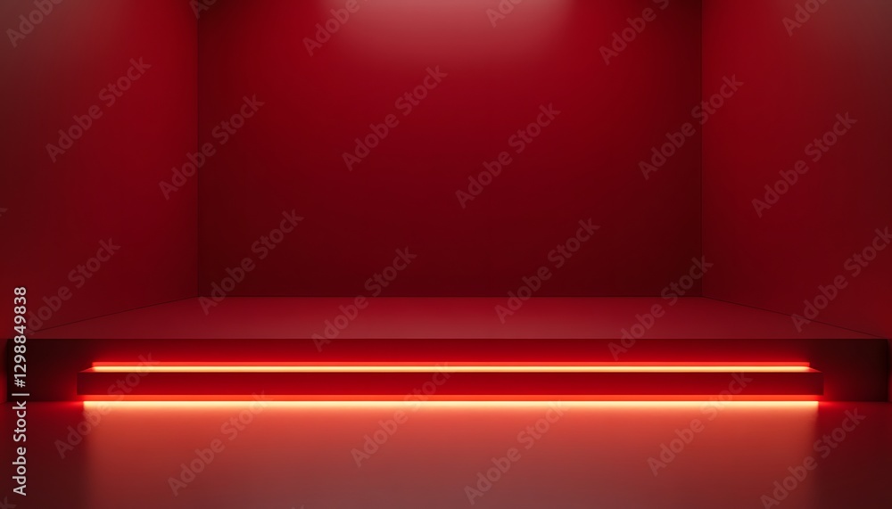 Aufkleber red illuminated platform in a room for product display