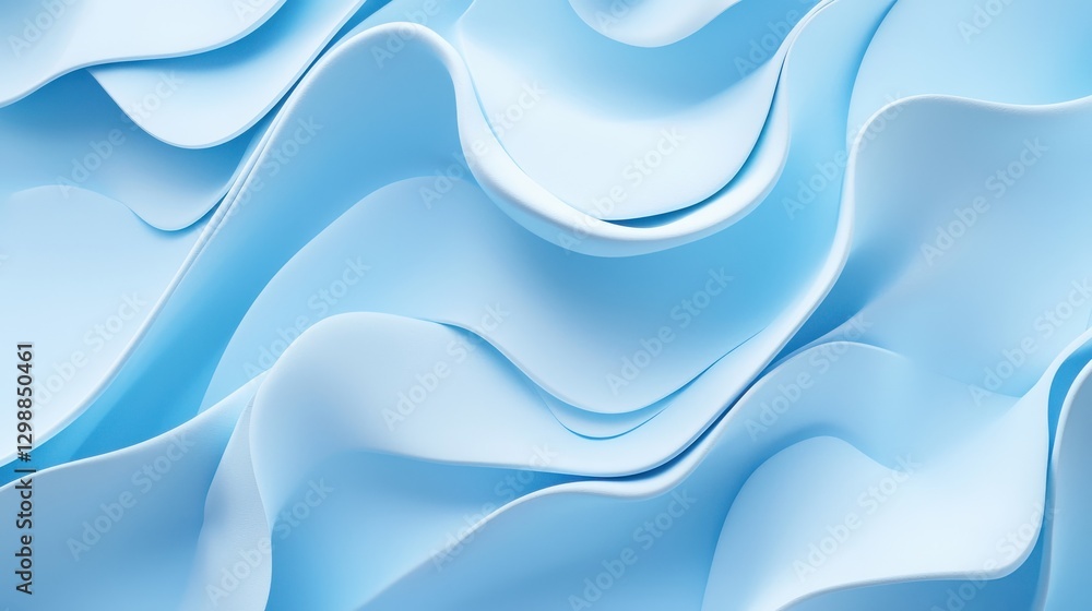 Poster fluid waves of light blue fabric create a serene and calming atmosphere in a modern abstract setting