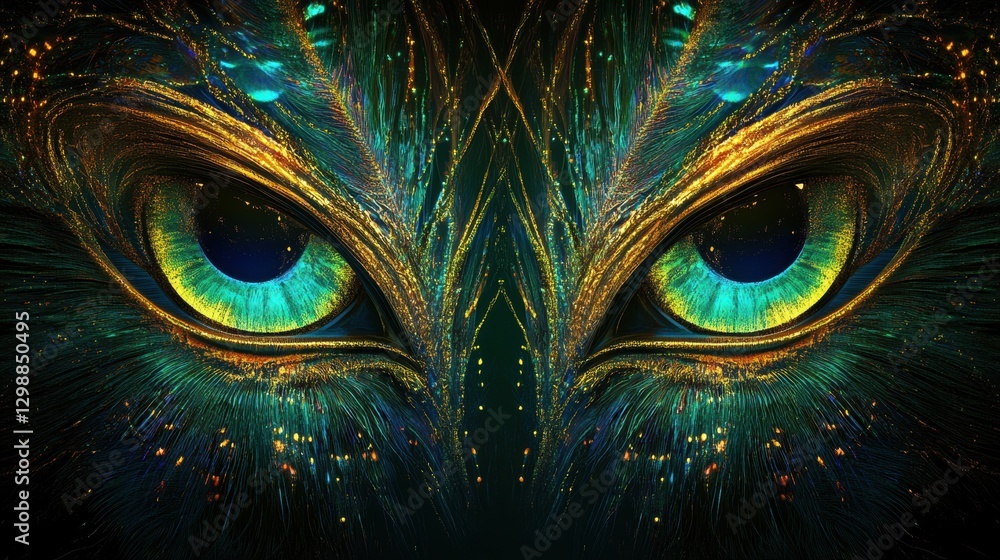 Poster captivating close up view of intricate eyes with vibrant colors and patterns in a mesmerizing design