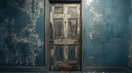 Weathered Wooden Door in a Derelict Room