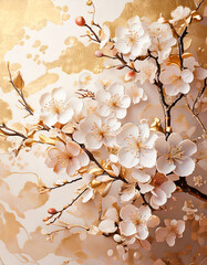 Luxury Cherry Blossom Design with White Flowers and Gold Highlights